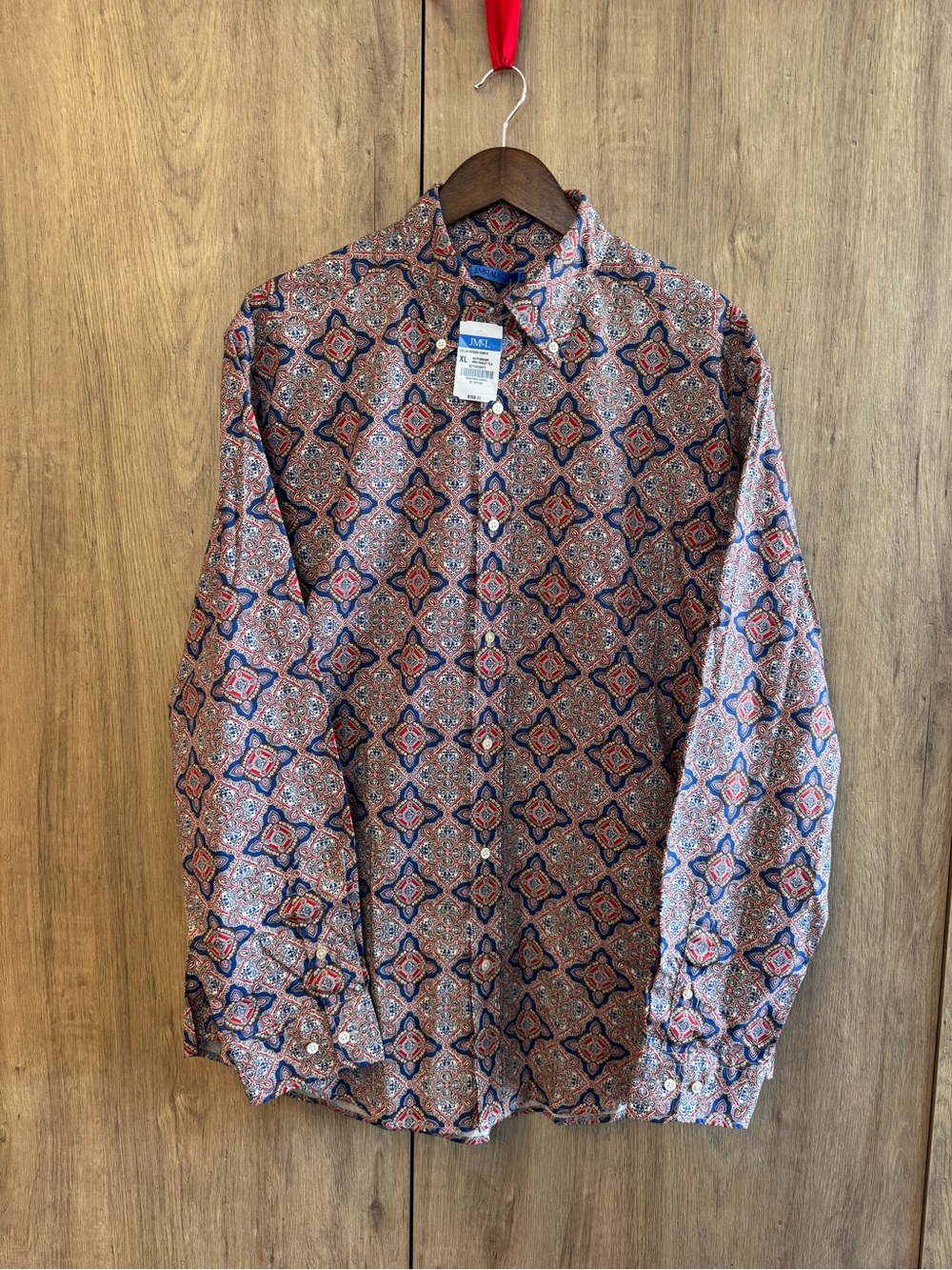 NWT J. McLaughlin Men’s Geometric Paisley Button-Down Long Sleeve Maxi Shirt XL